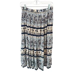 WORTHINGTON | Vintage Midi Skirt Blue Beige Floral Border Print | Medium